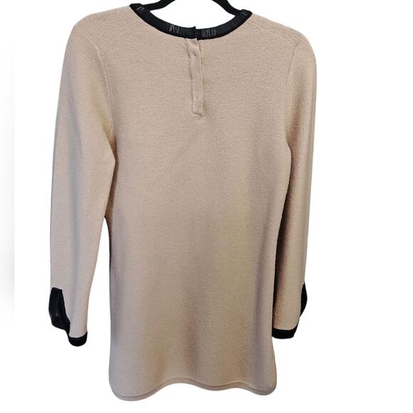 Tory Burch Wool Felt Beaded Embellished Collar Trim Pullover Sweater Beige Black - Picture 3 of 4